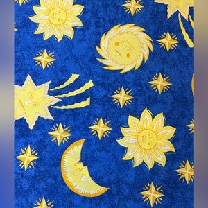 Vintage Celestial Sun Moon Double Flat Sheet 90s Blue